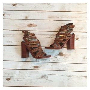 Size 9 Sam Edelman Rustic Brown Keith Studded Block Heel Gladiator Sandal